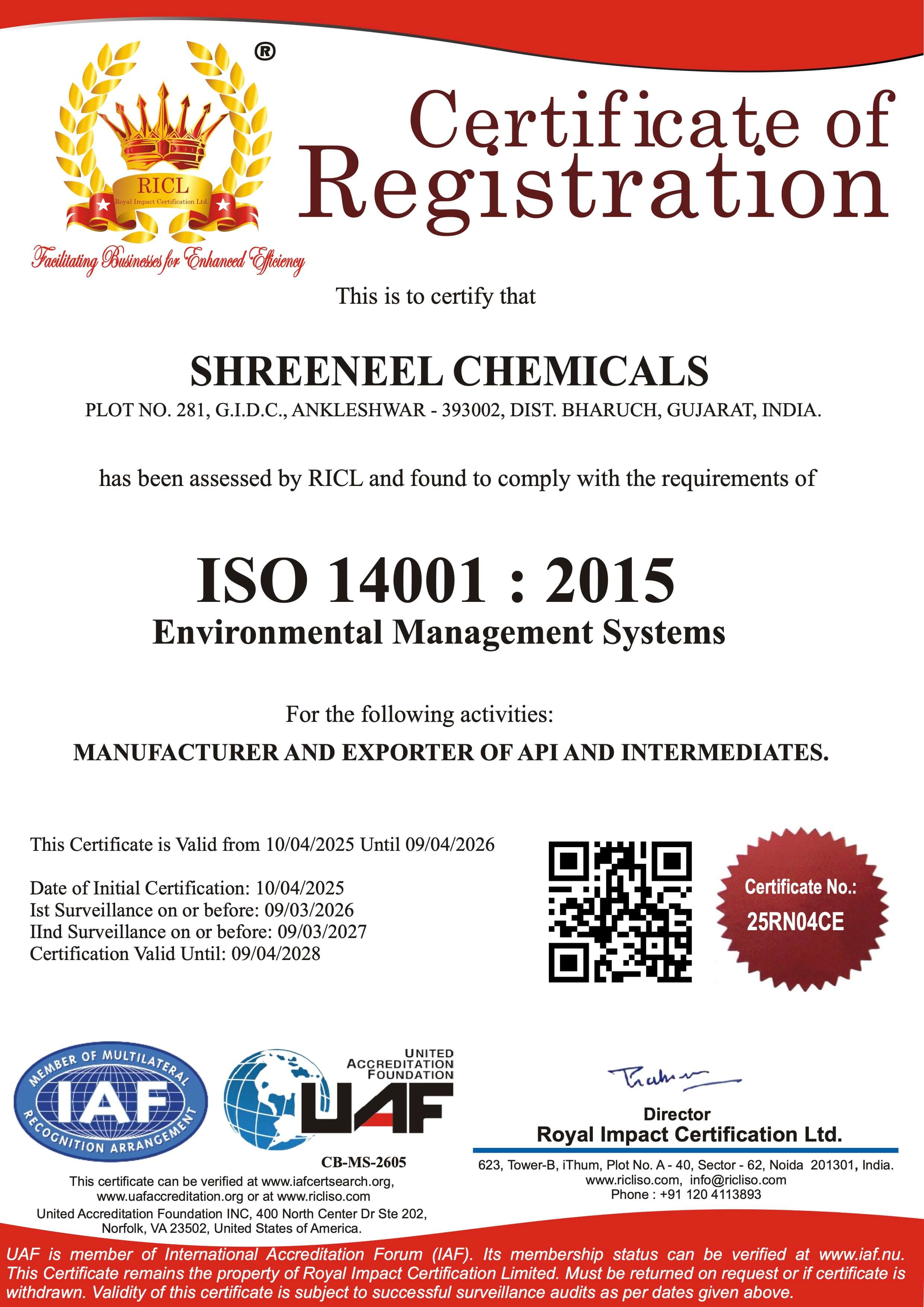 ISO 14001:2015 Certificate